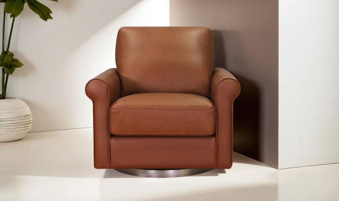 Laguna Swivel Leather Chair with Rolled Arms