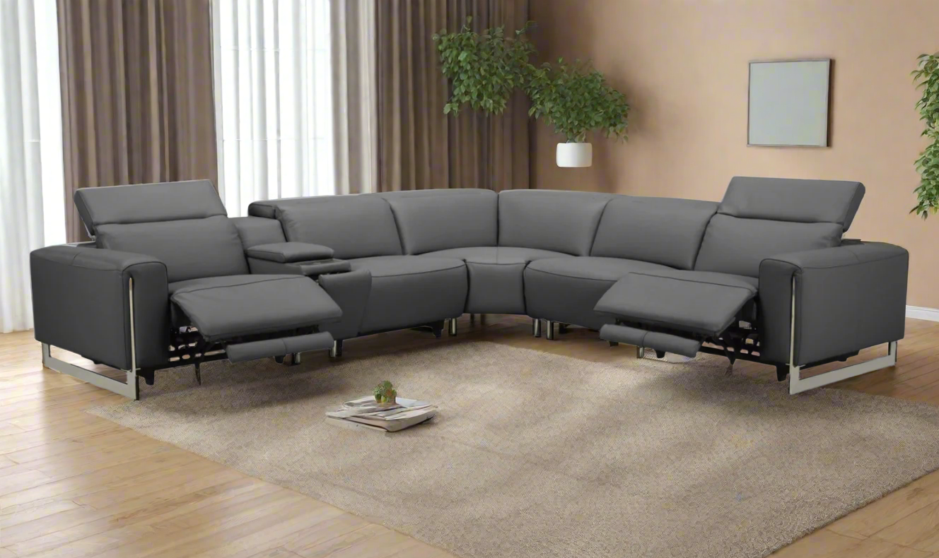 Gio Italia Latitude Hudson 6PC Leather Power Recliner Sectional Sofa