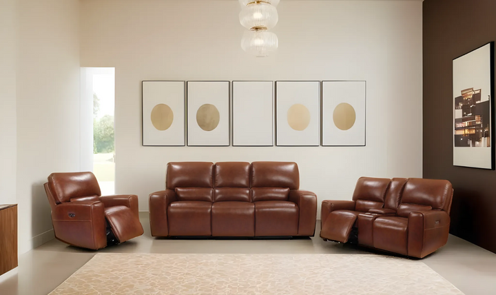 Leather Italia Broadway Power Reclining Living Room Set in Brown-Jennifer Furniture