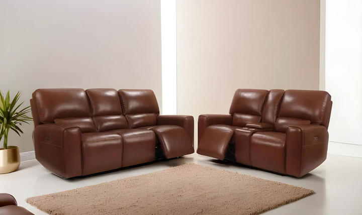 Leather Italia Broadway Power Reclining Living Room Set in Brown-Jennifer Furniture