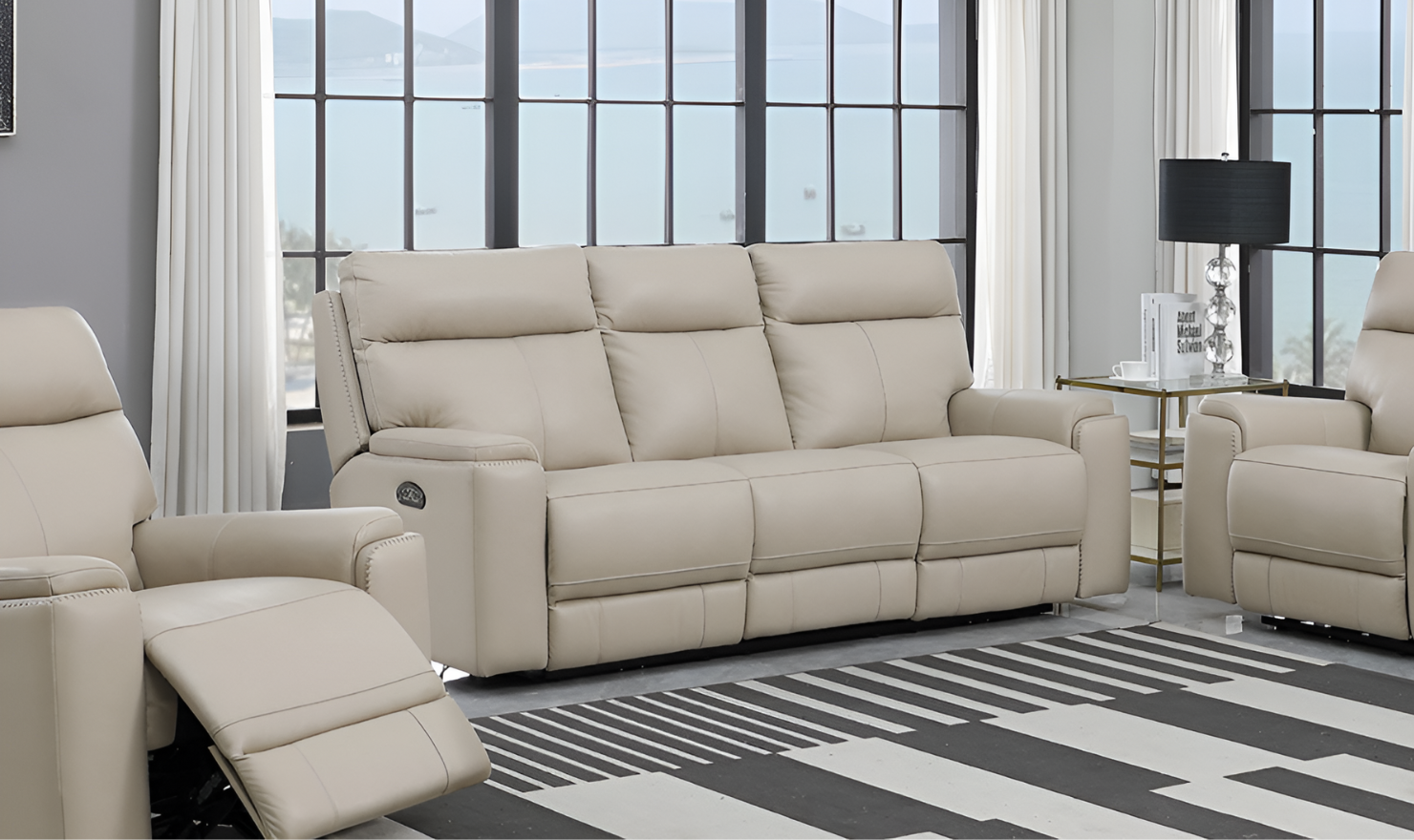 Leather Italia Bryant 3-Seater Taupe Power Reclining Leather Sofa