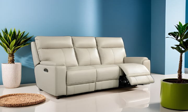 Leather Italia Bryant 3-Seater Taupe Power Reclining Leather Sofa