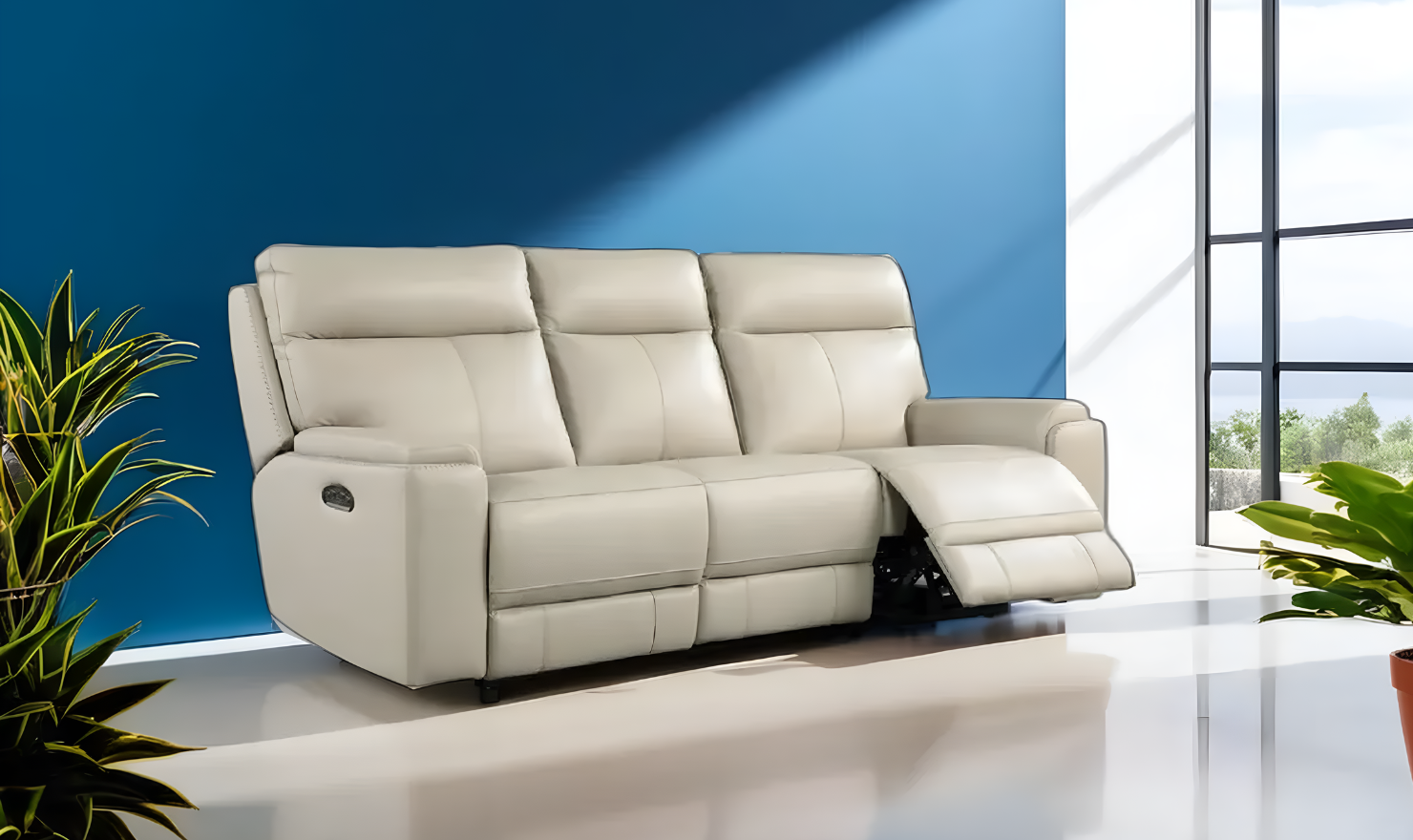 Leather Italia Bryant 3-Seater Taupe Power Reclining Leather Sofa