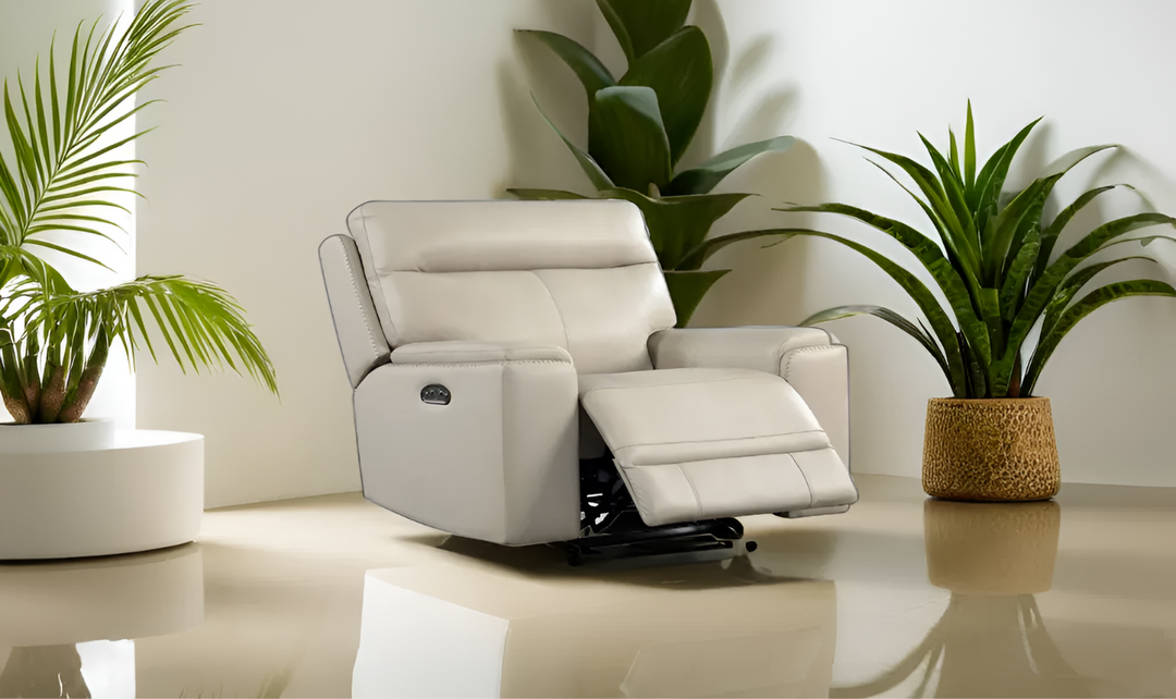 Leather Italia Bryant Power Recliner Chair with Adjustable Headrest In Taupe