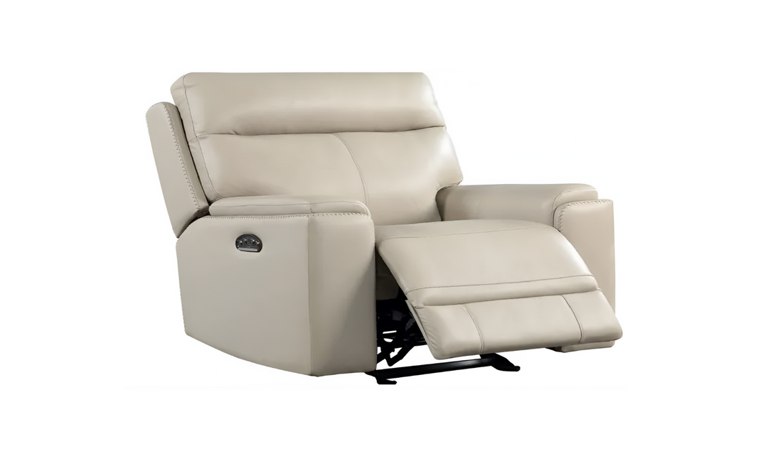 Leather Italia Bryant Power Recliner Chair with Adjustable Headrest In Taupe