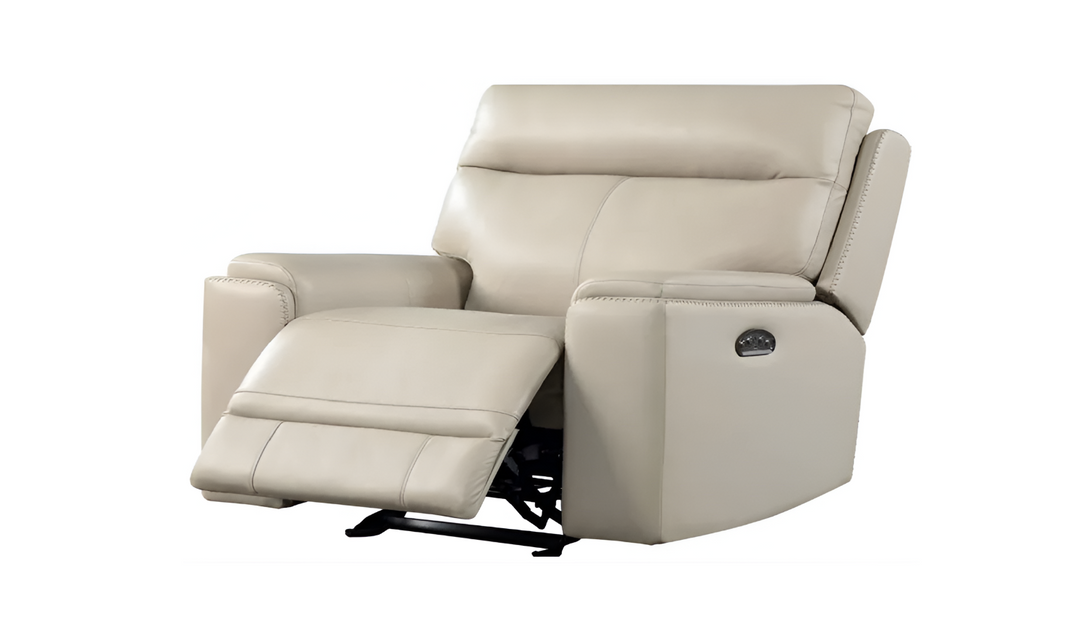 Leather Italia Bryant Power Recliner Chair with Adjustable Headrest In Taupe