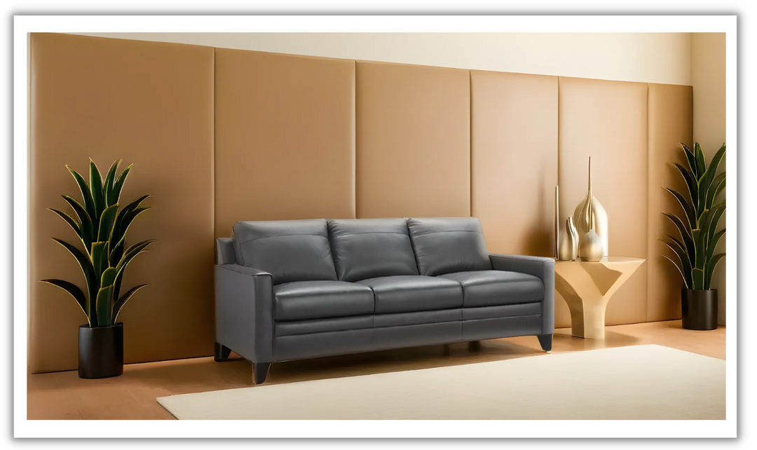Leather Italia Fletcher 3-Seater Charcoal Gray Leather Sofa- jennifer furniture