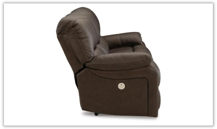 Leesworth Dark Brown Leather Power Reclining Loveseat