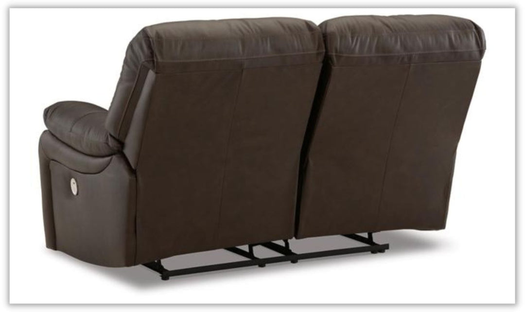 Leesworth Dark Brown Leather Power Reclining Loveseat