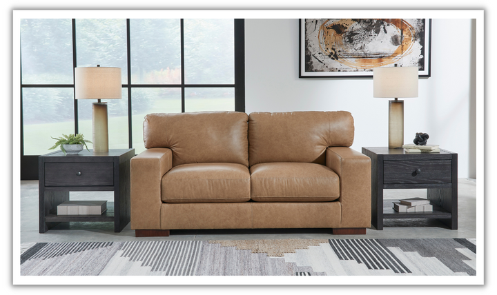 Lombardia Brown Leather Loveseat with Track Arms-Jennifer Furniture