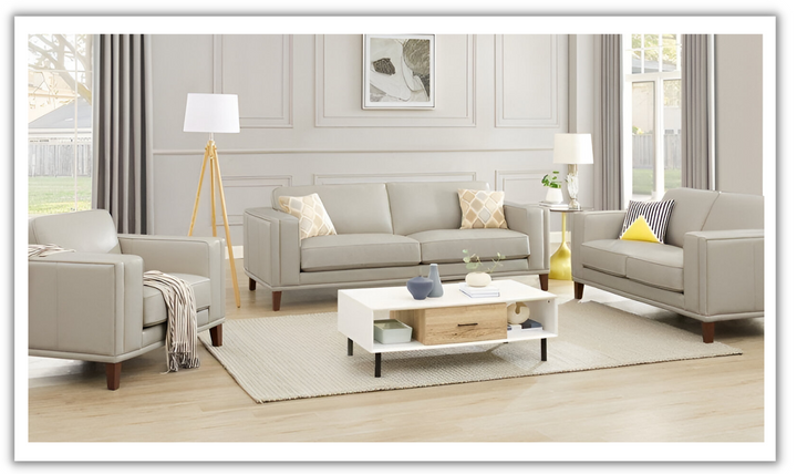 Lyon Leather Living Room Set In White