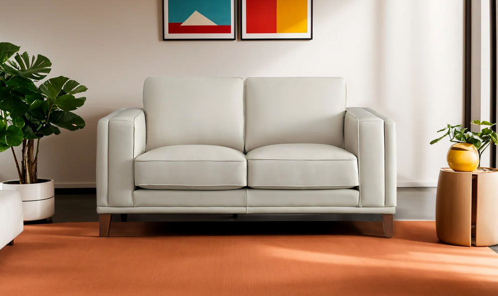 Lyon 2-Seater Leather Loveseat In White-Jennifer Furniture