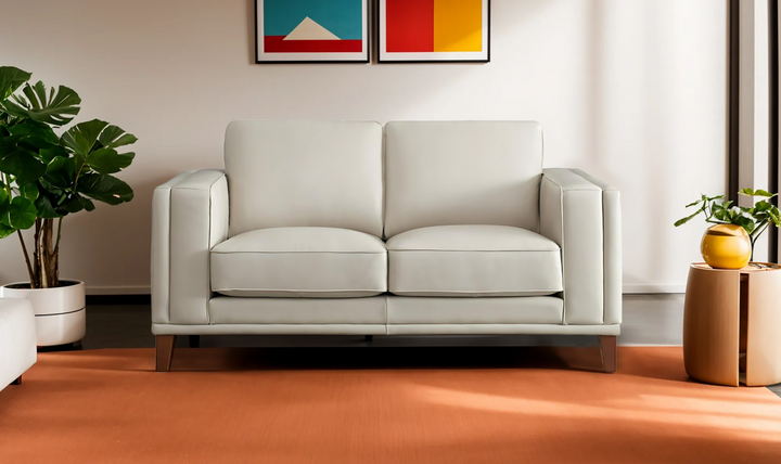 Lyon 2-Seater Leather Loveseat In White-Jennifer Furniture