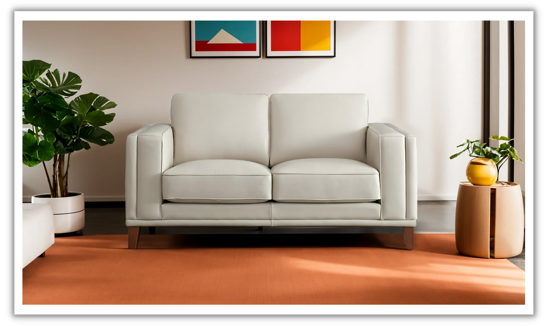 Lyon 2-Seater Leather Loveseat In White-Jennifer Furniture