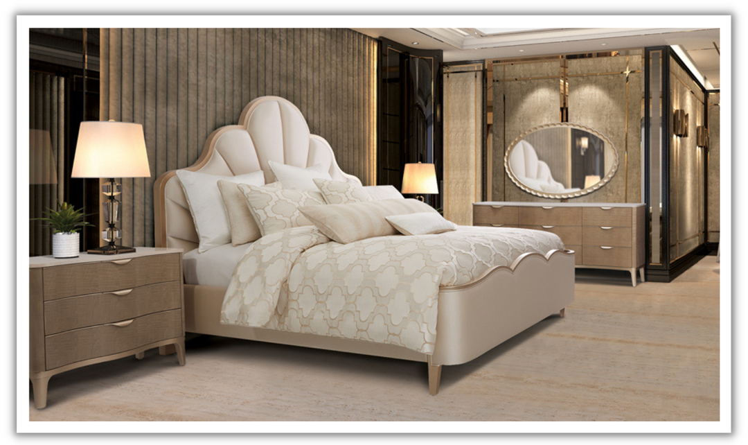 MALIBU CREST QUEEN SCALLOPED PANEL BED - CHARDONNAY-jennifer furniture