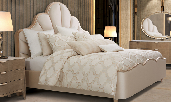 MALIBU CREST QUEEN SCALLOPED PANEL BED - CHARDONNAY-jennifer furniture