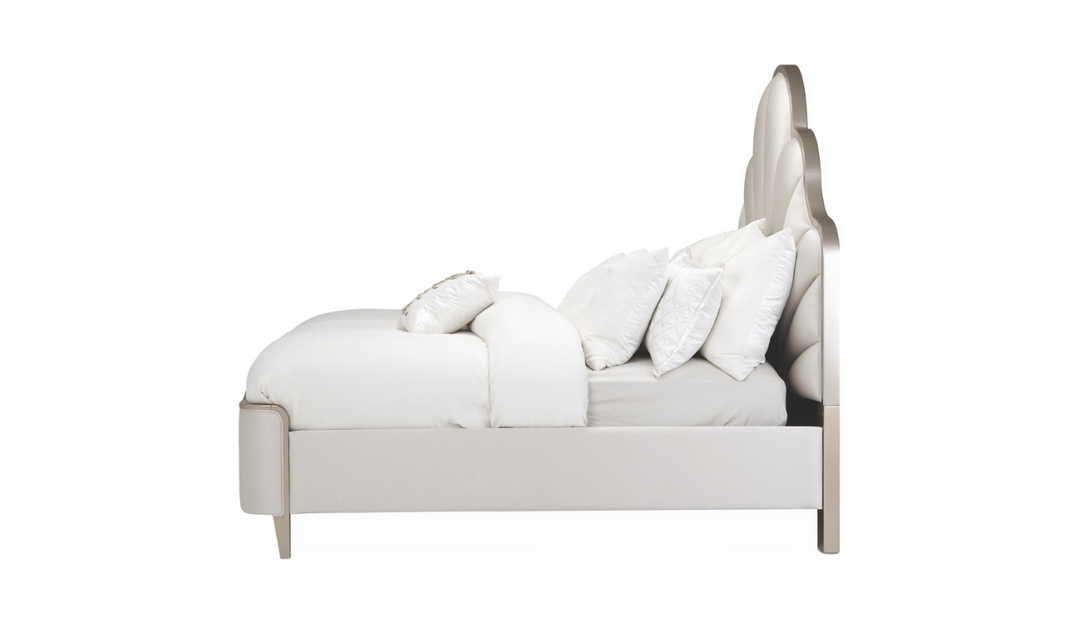 MALIBU CREST QUEEN SCALLOPED PANEL BED - CHARDONNAY