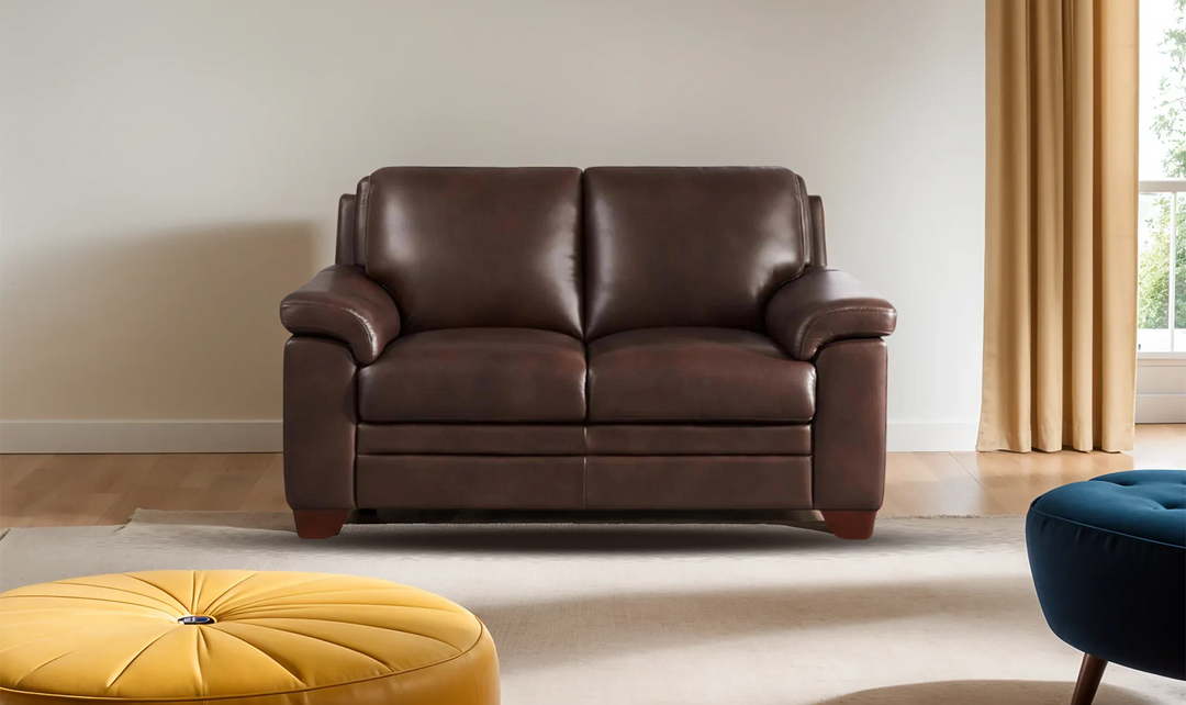 Magnum 2-Seater Leather Loveseat With Wooden Legs-Jennifer Furniture