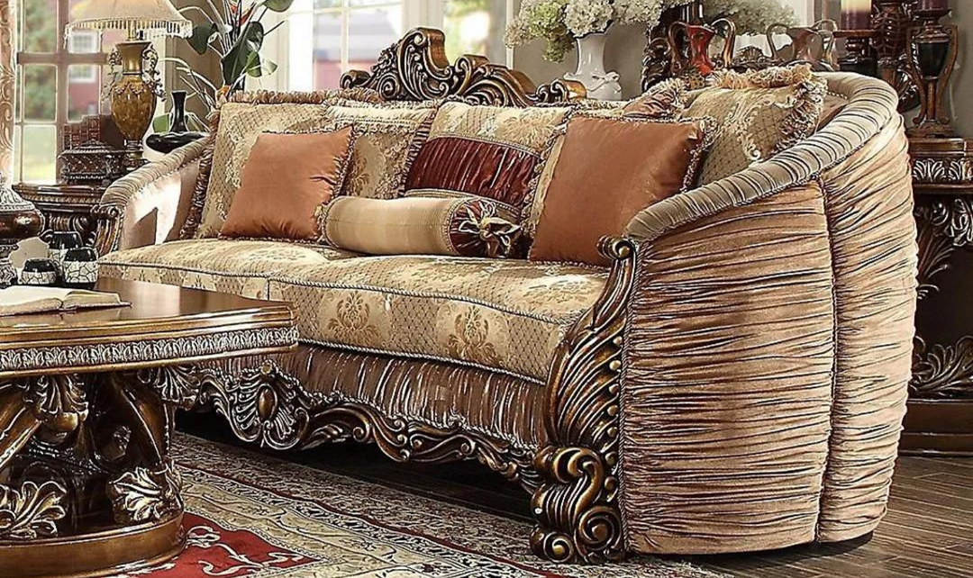 Maxime Fabric Sofa in Antique Gold Finish