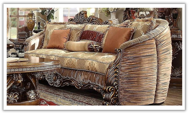 Maxime Fabric Sofa in Antique Gold Finish