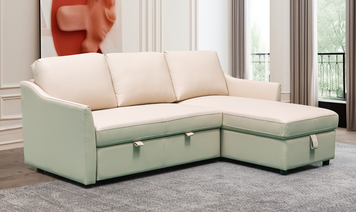 Merax L-Shape Full Sleeper Sectional Sofa with Storage Reversible Chaise in Ivory