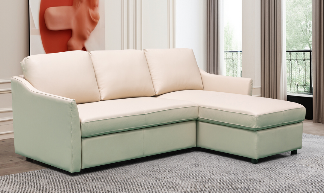 Merax L-Shape Full Sleeper Sectional Sofa with Storage Reversible Chaise in Ivory