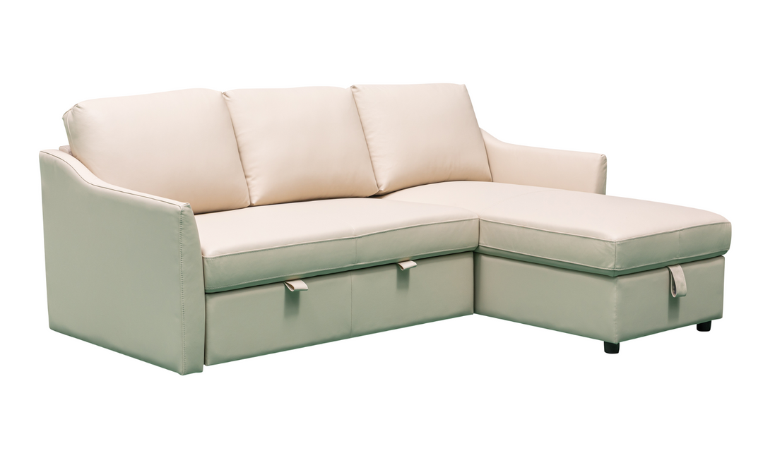 Merax L-Shape Full Sleeper Sectional Sofa with Storage Reversible Chaise in Ivory