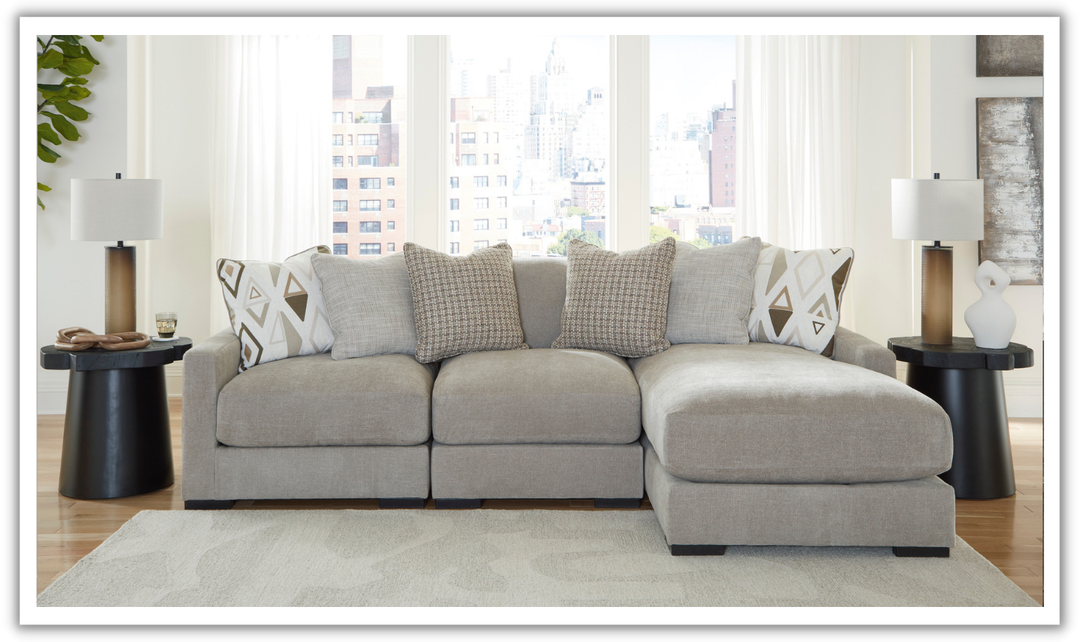 Modern Heritage Aslan Court Pebble Gray Fabric 3-Piece Sofa Sectional With Chaise - Jennifer furniture