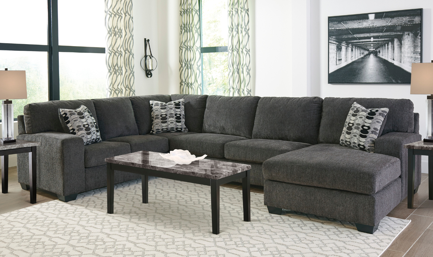 Modern Heritage Ballinasloe Fabric 3-Pieces U-Shaped Sectional Sofa-Jennifer Furniture