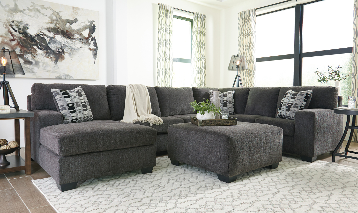 Modern Heritage Ballinasloe Fabric 3-Pieces U-Shaped Sectional Sofa-Jennifer Furniture