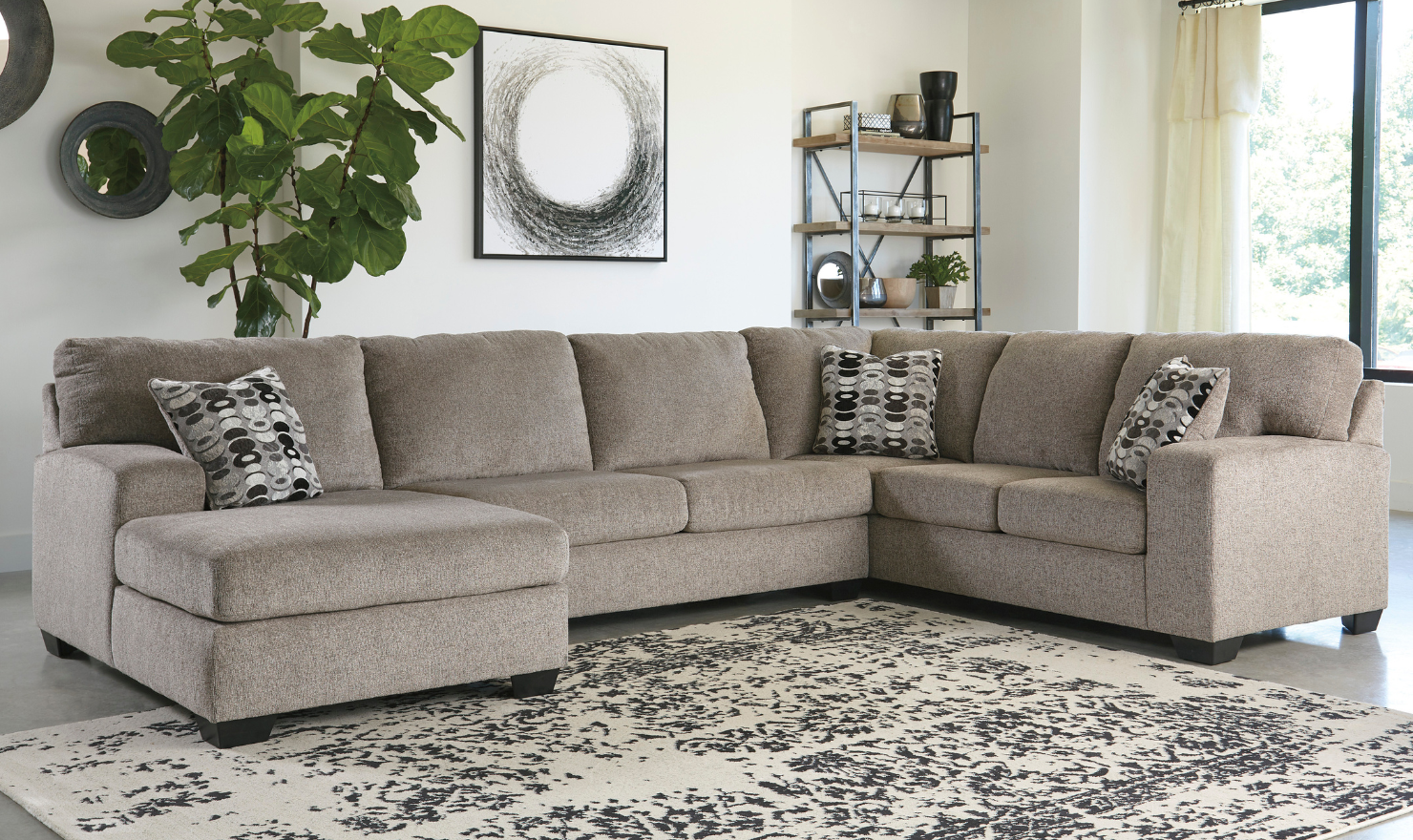 Modern Heritage Ballinasloe Fabric 3-Pieces U-Shaped Sectional Sofa-Jennifer Furniture