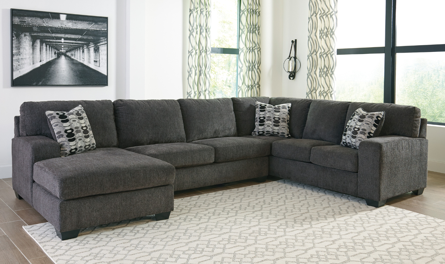 Modern Heritage Ballinasloe Fabric 3-Pieces U-Shaped Sectional Sofa-Jennifer Furniture