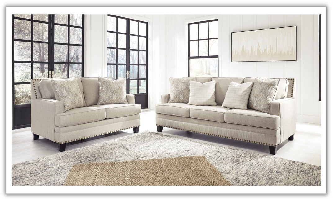 Modern Heritage Claredon 2-Piece Linen Living Room Set (Sofa + Loveseat)- JENNIFER FURNITURE