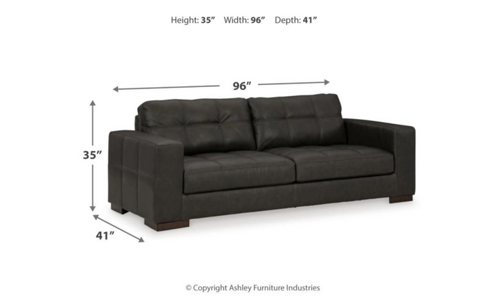 Ashley  Luigi 2-Seater Leather Sofa in Thunder Black