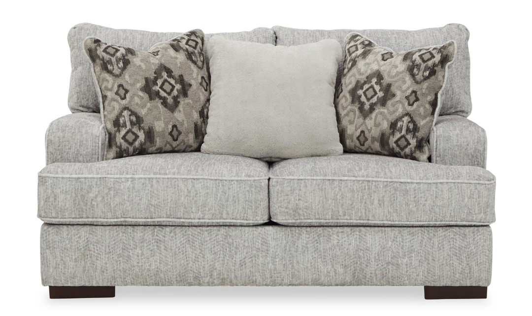 Modern Heritage Mercado Stationary Fabric Loveseat in Gray + 3 Toss Pillows