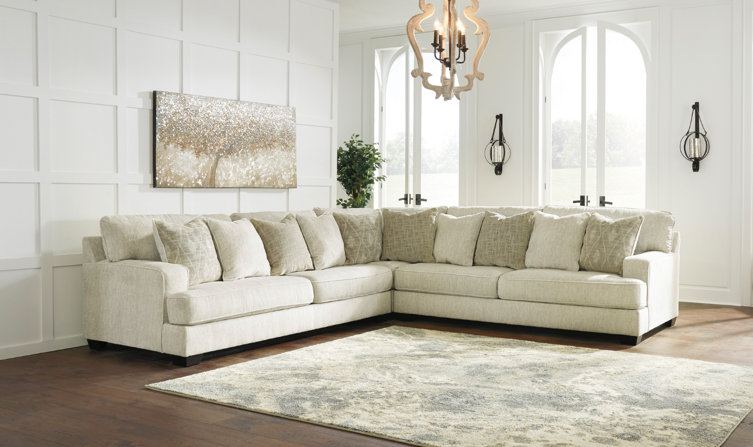 Modern Heritage Rawcliffe L-Shaped Parchment Fabric Sectional Sofa-Jennifer Furniture