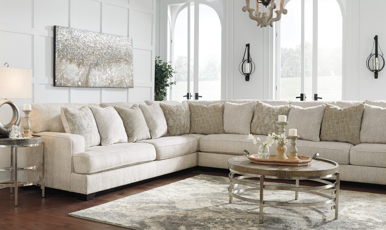 Modern Heritage Rawcliffe L-Shaped Parchment Fabric Sectional Sofa-Jennifer Furniture