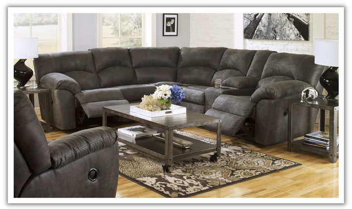 Modern Heritage Tambo 2- Piece Leather Reclining Sectional Set in Pewter-jenniferfurniture.com