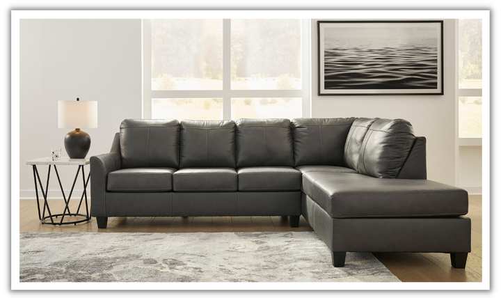 Modern Heritage Valderno L-shaped Leather Sectional Sofa in Dark Gray