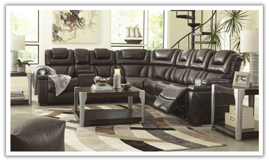 Modern Heritage Warnerton 3 Pcs Leather Power Reclining Sectional Sofa-jenniferfurniture.com