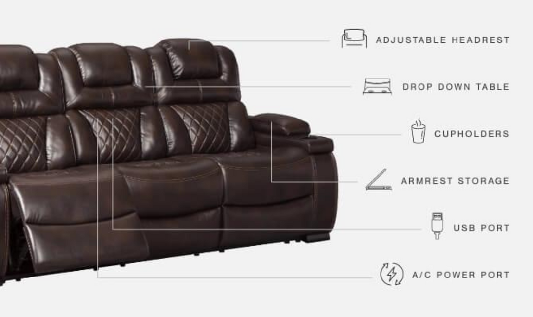 Ashley Warnerton 3-Seater Power Reclining Sofa with Adjustable Headrest