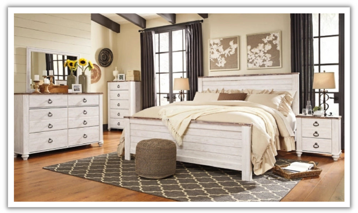 Modern Heritage Willowton Traditional Wooden Bed in Whitewashed Finish-jennifer furniture