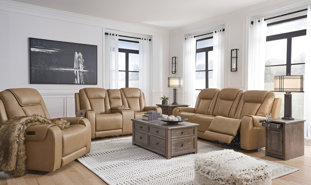 Modern Heritage card player leather reclining sofa - Jennifer Furniture