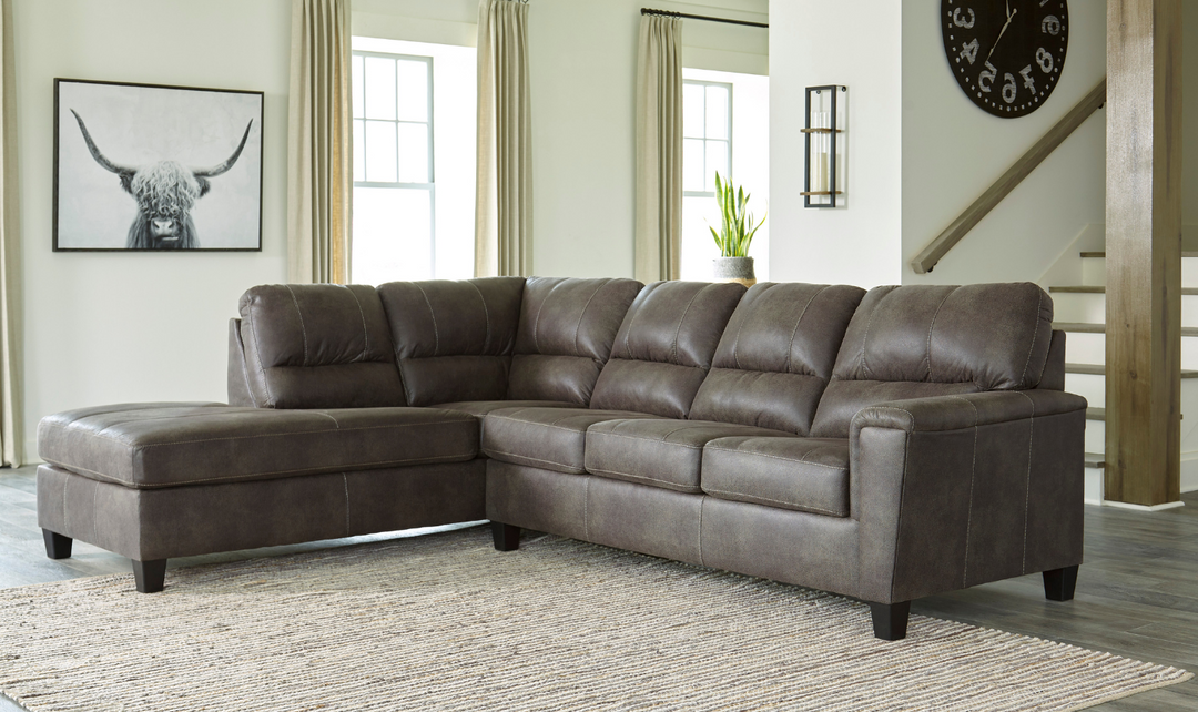 Ashley Navi L-Shaped Smoke Leather Sectional Sofa With Sleeper-Jennifer Furniture