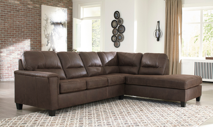 Ashley Navi L-Shaped Smoke Leather Sectional Sofa With Sleeper-Jennifer Furniture