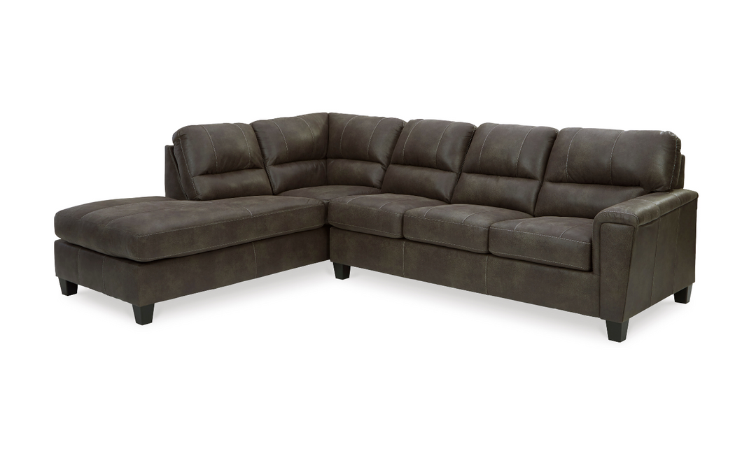 Ashley Navi L-Shaped Smoke Leather Sectional Sofa With Sleeper-Jennifer Furniture