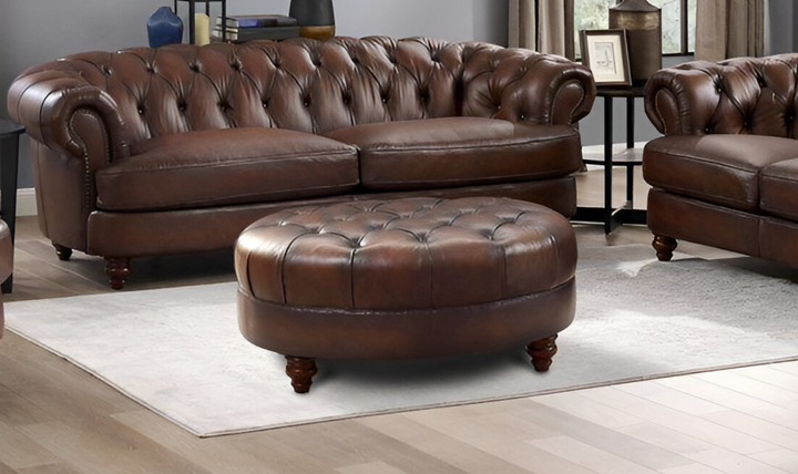 Newport Leather Ottoman With Wooden Legs-Jennifer Furniture