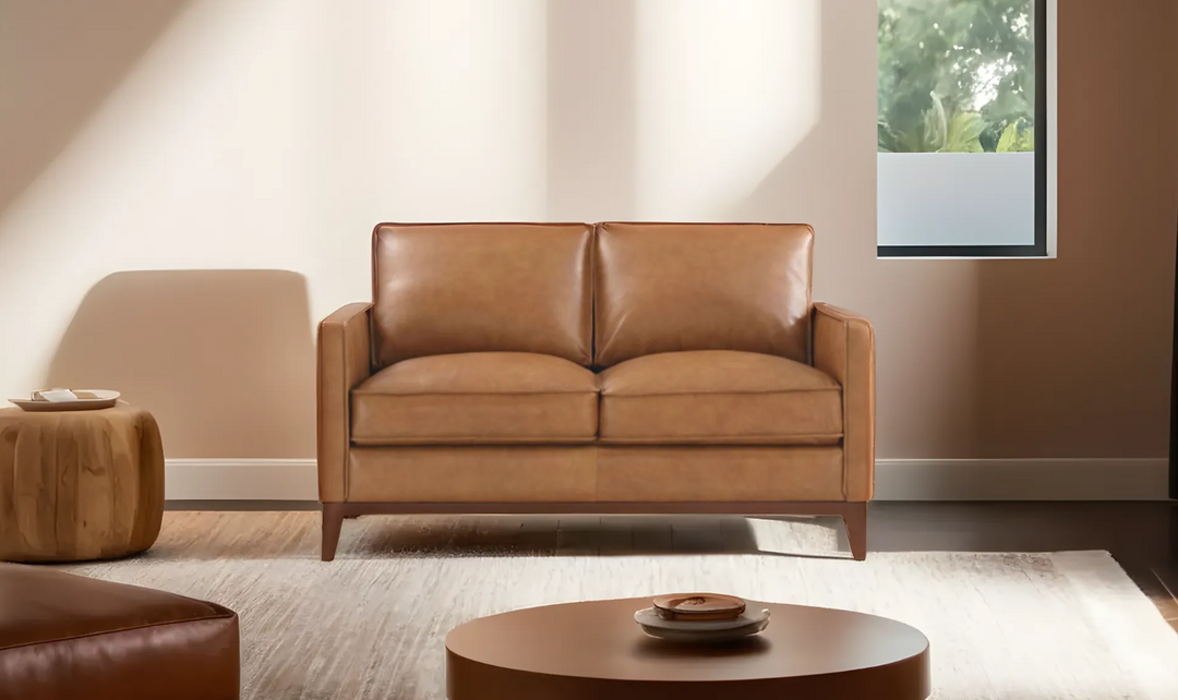 Leather Italia Newport Track Arm Loveseat in Camel