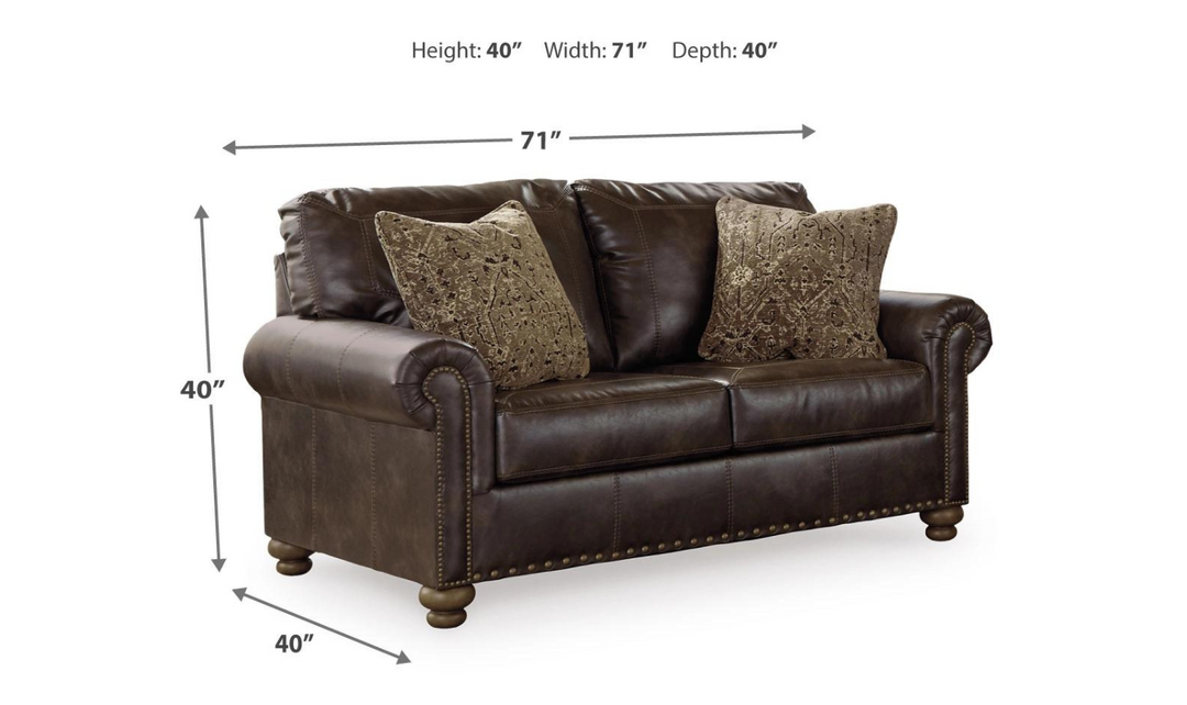 Ashley Nicorvo Leather Loveseat with Rolled Arms in Coffee-Jennifer Furniture