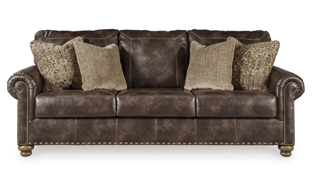 Ashley Nicorvo 3-Seater Faux Leather Sofa in Brown-Jennifer Furniture